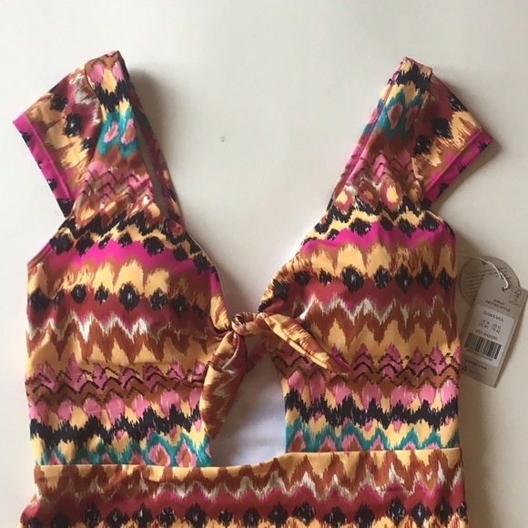 Boden Multicolored Ikat Cutout Cap Sleeve Tie Front Swim Size 10 NWT - Picture 3 of 13